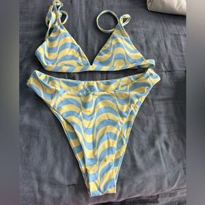 Aurielle Blue and Yellow Swirl Bikini Top